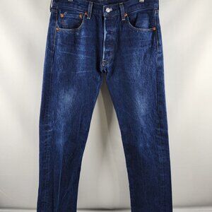 LEVIS 501 Jeans Mens 33x32 Blue Button Fly Straight Leg Dark Wash Denim